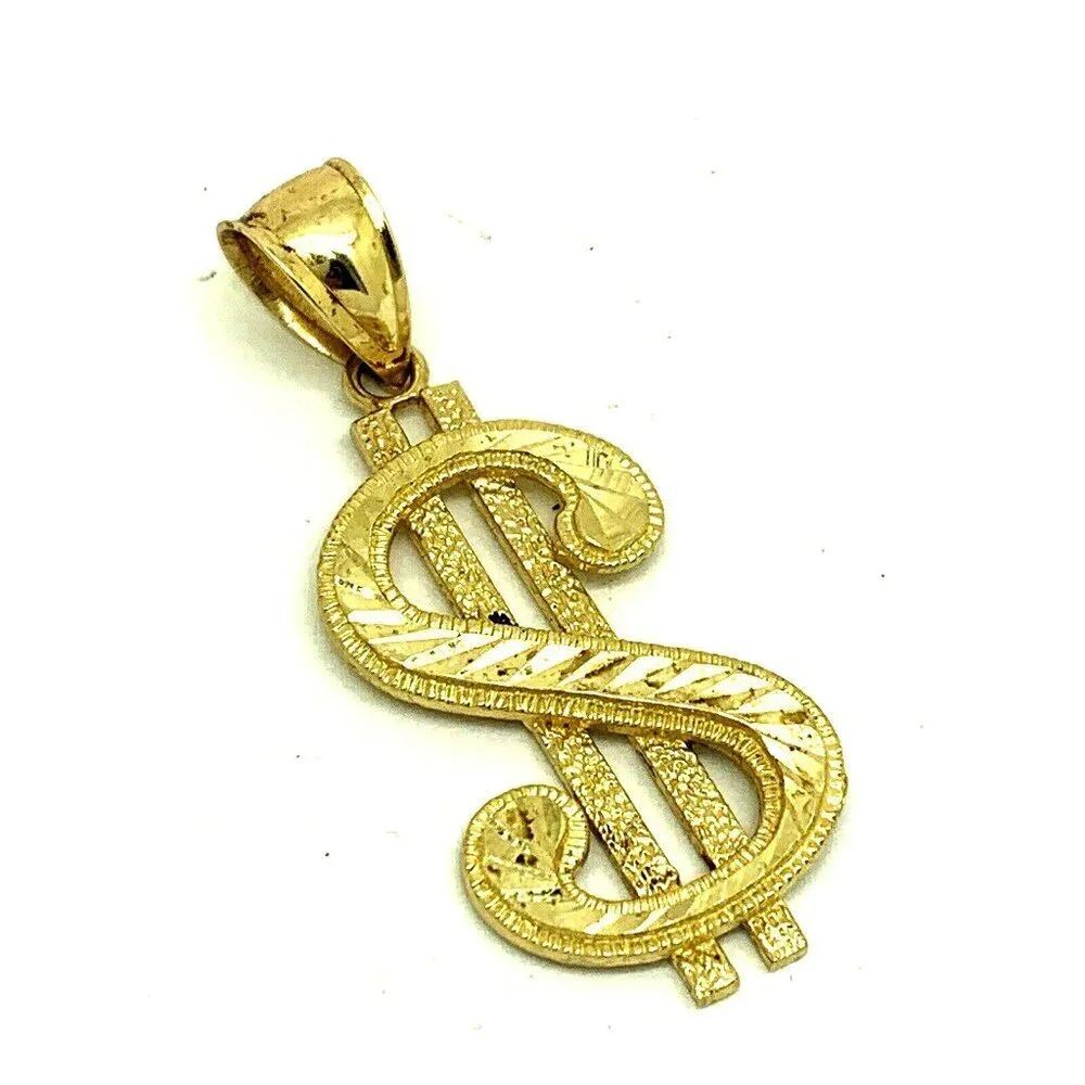 Dollar Sign Pendant $ Charm 10k Yellow Gold Unisex Jewelry NO CHAIN
